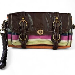 Coach Dark Brown Multicolor Stripe Clutch